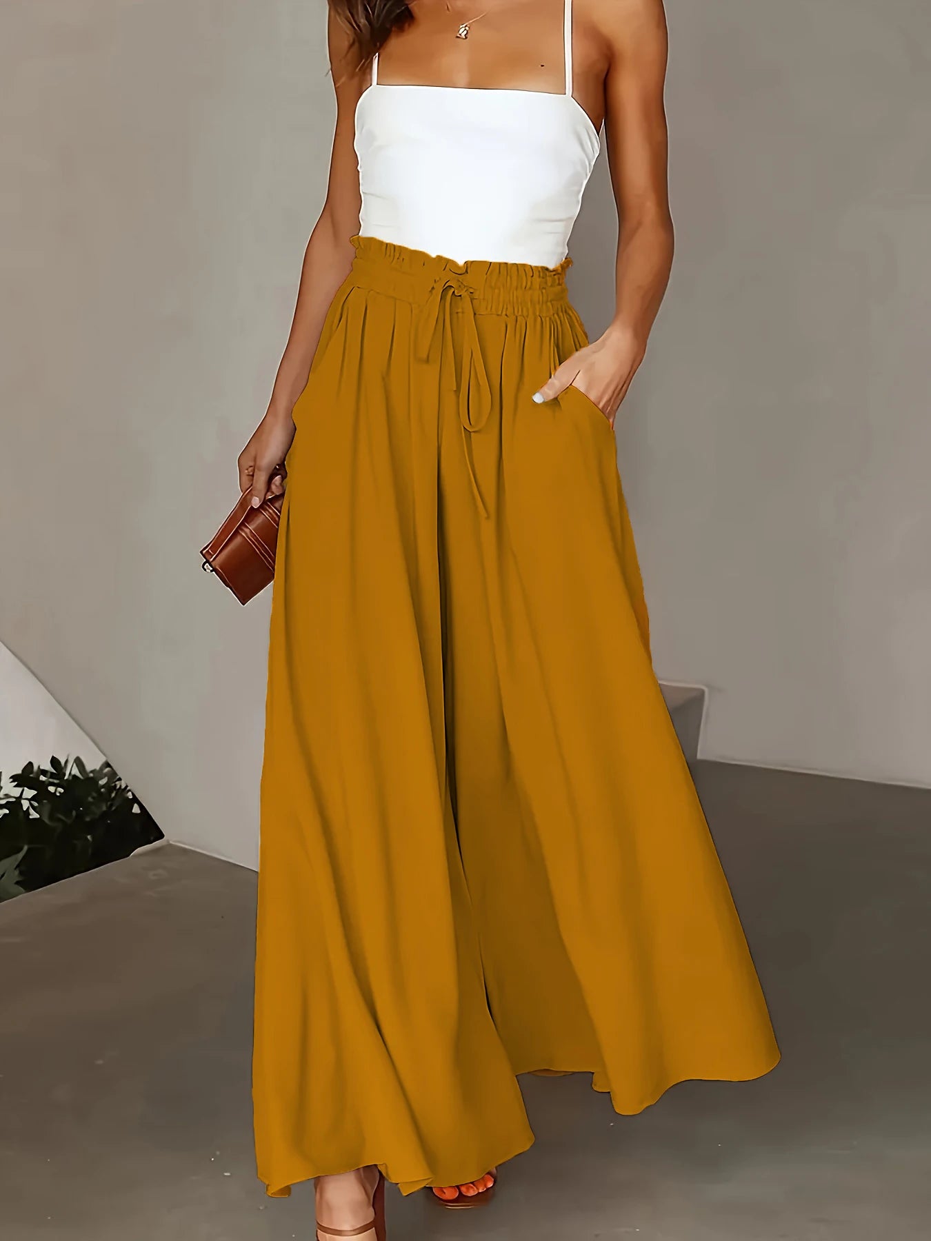 Plus Size Wide Leg Pants Comfortable Slight Stretch