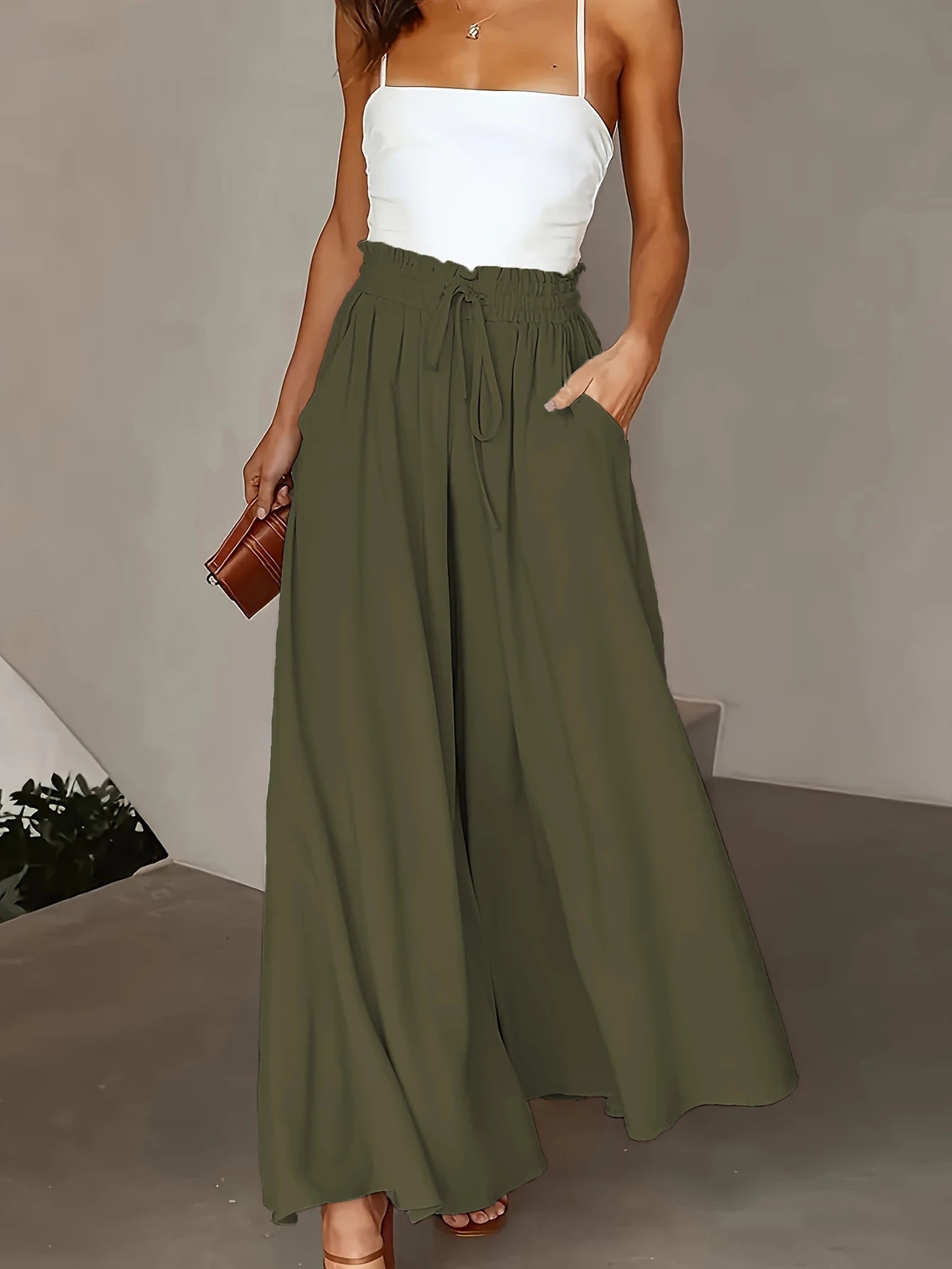 Plus Size Wide Leg Pants Comfortable Slight Stretch
